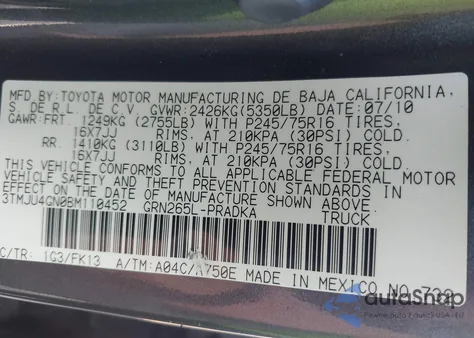 2011 Toyota Tacoma Prerunner V6 из США, поврежденный, VIN 3TMJU4GN0BM110452